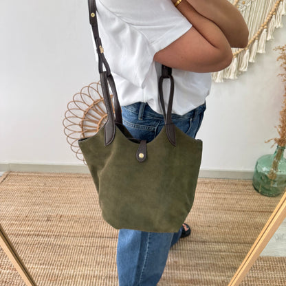 Bolso combinado serraje y piel caqui