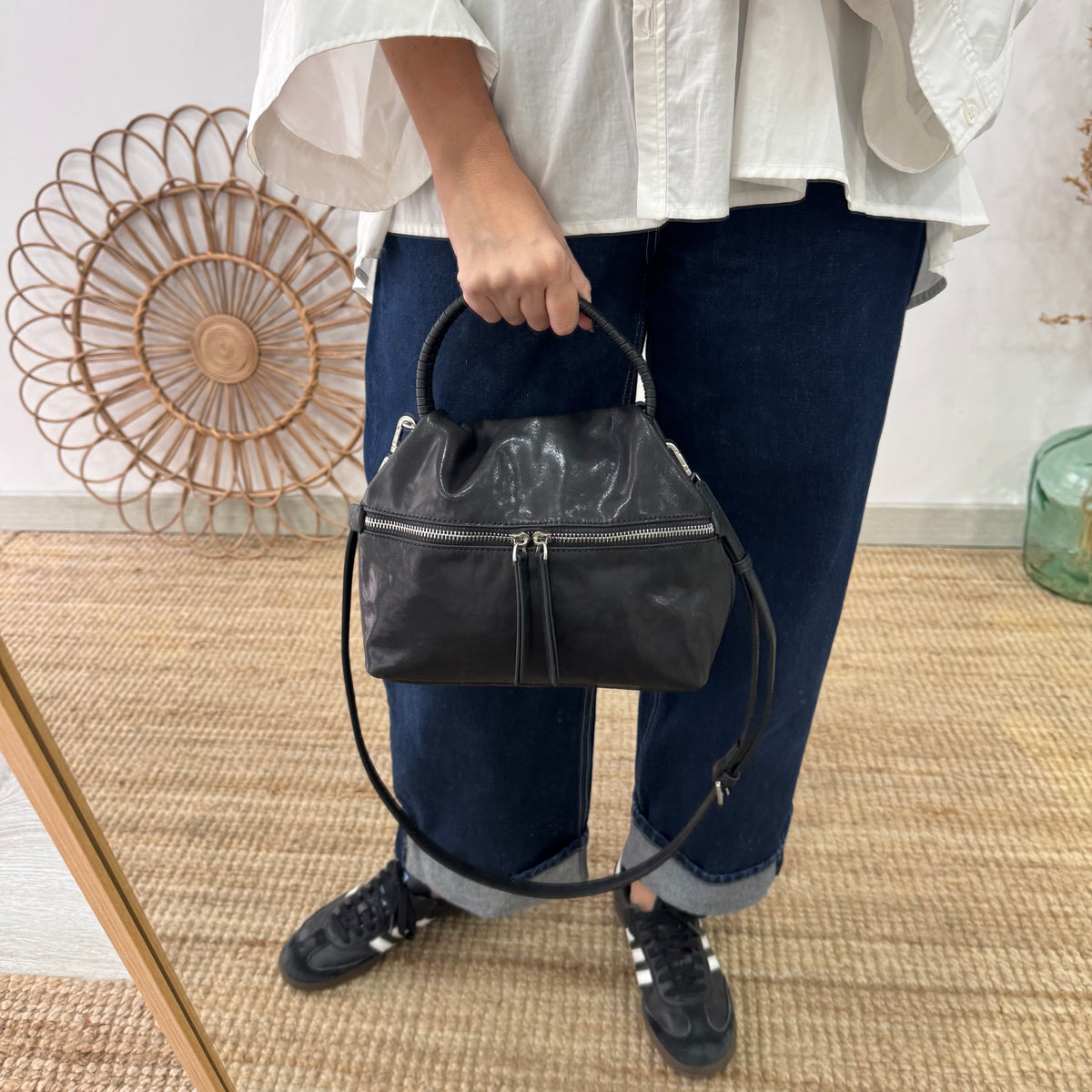 Bolso bombonera asa fruncida negro