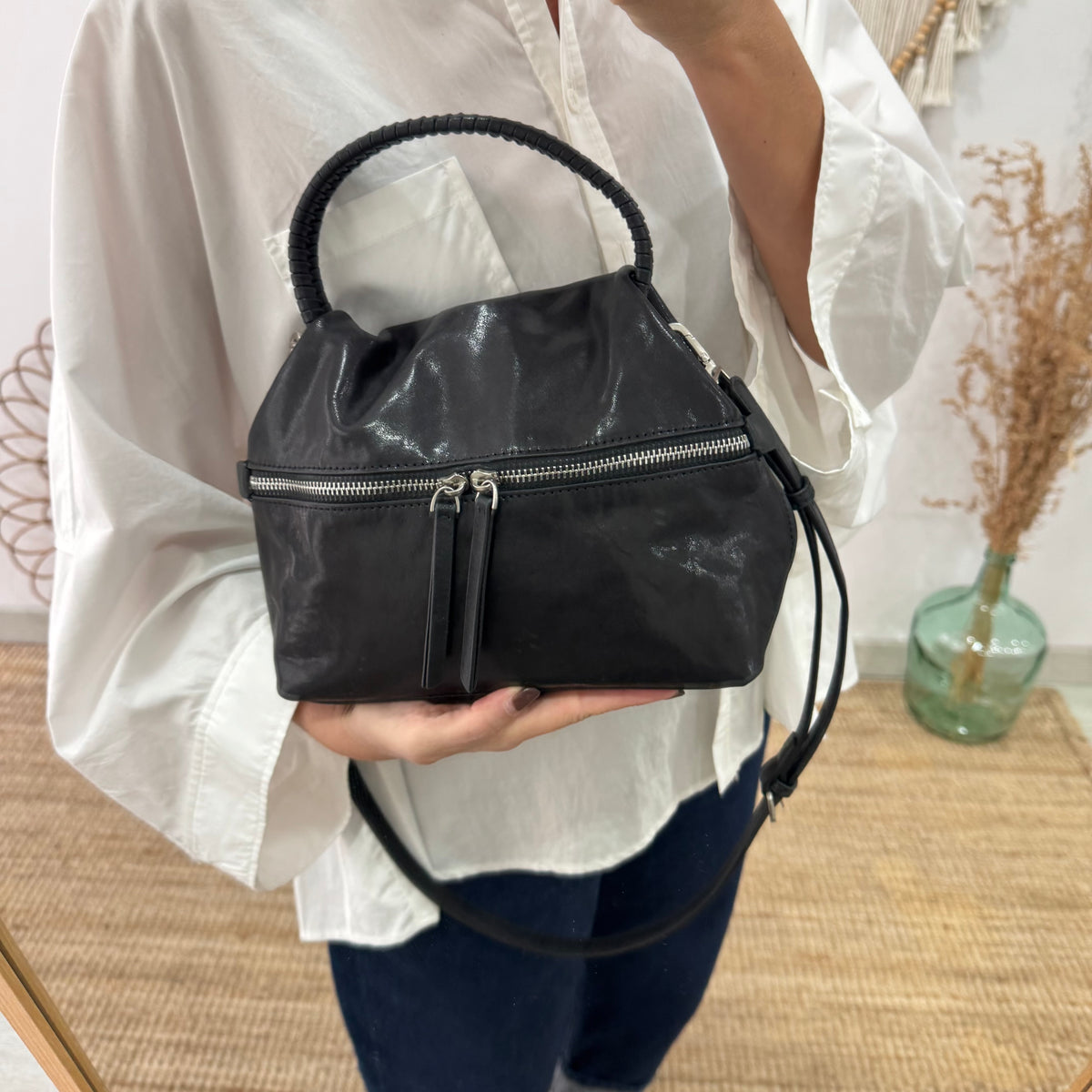 Bolso bombonera asa fruncida negro
