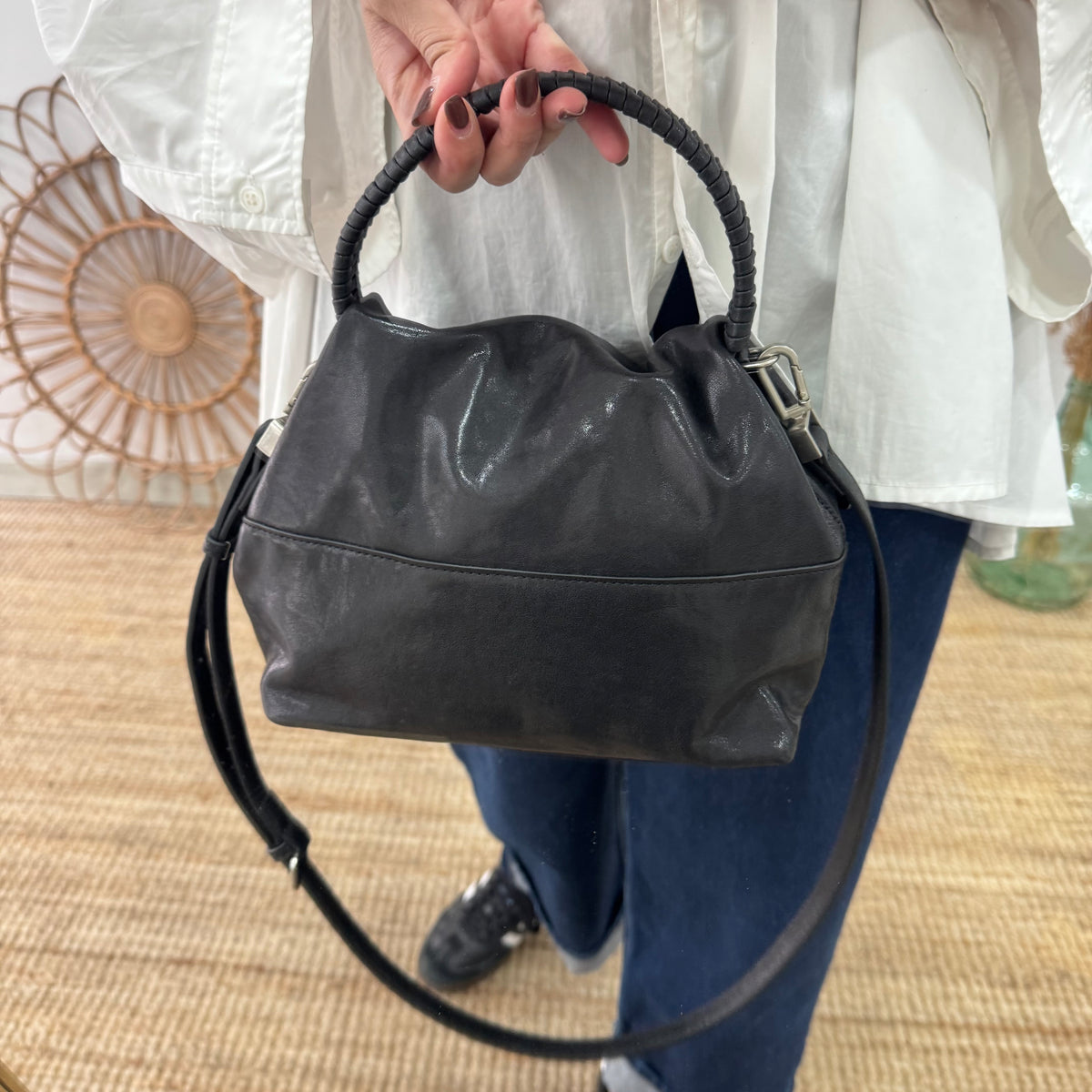 Bolso bombonera asa fruncida negro