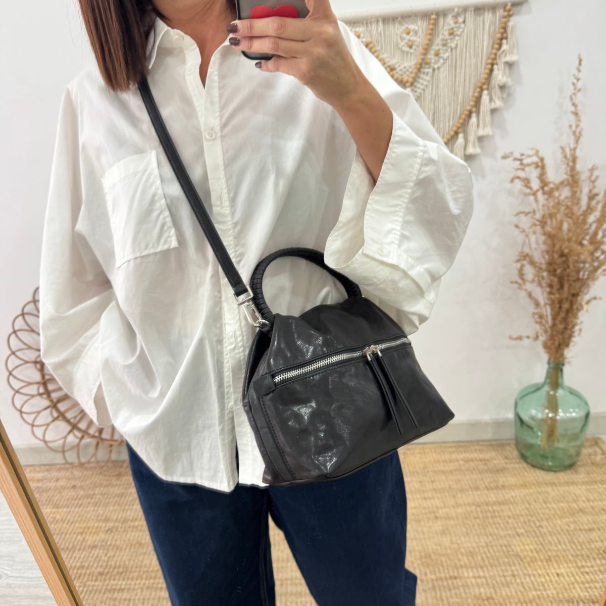 Bolso bombonera asa fruncida negro
