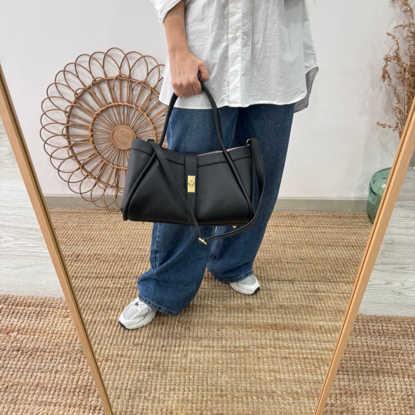 Bolso shopping piel negro mediano - Bubbleshopbcn