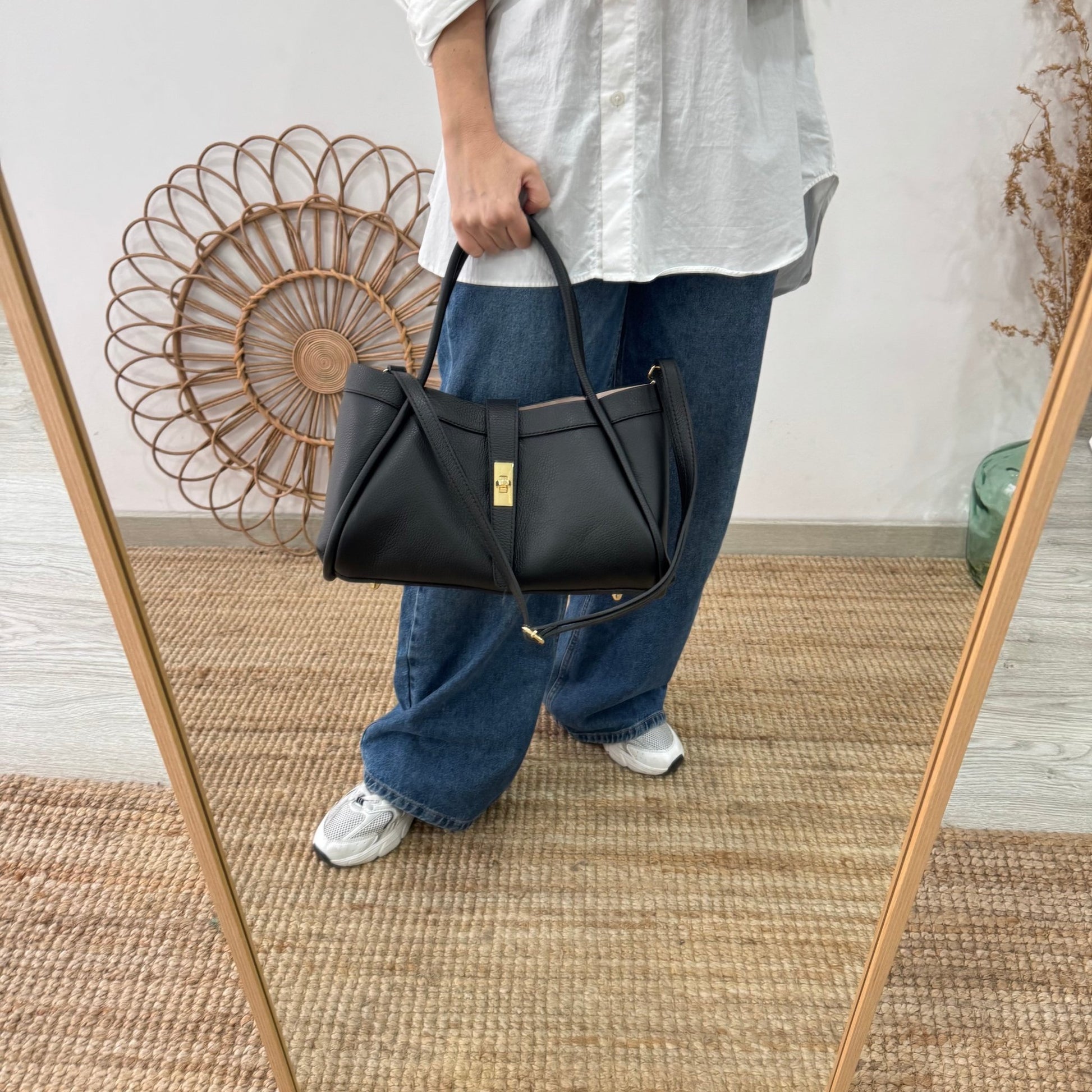 Bolso shopping piel negro mediano - Bubbleshopbcn
