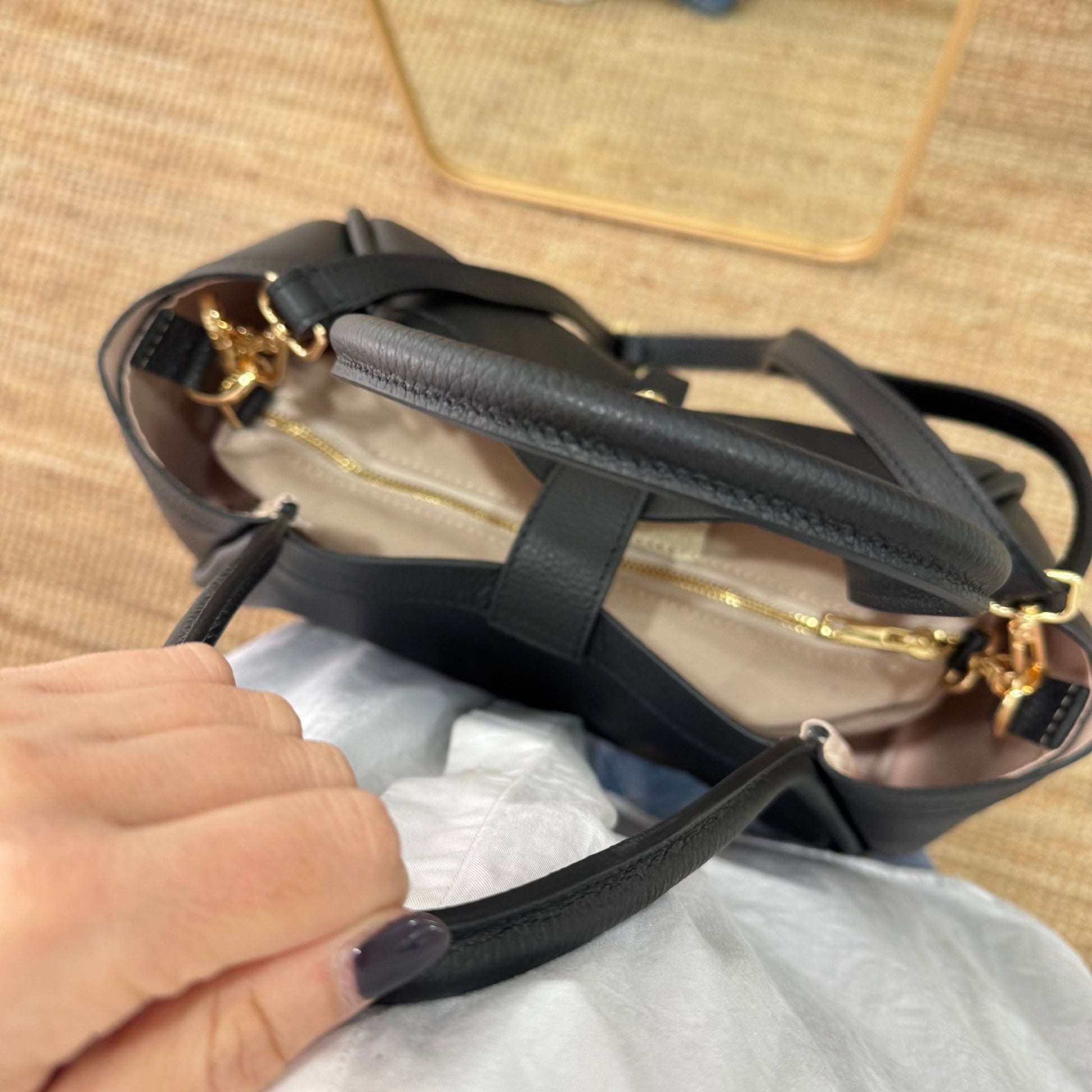 Bolso shopping piel negro mediano - Bubbleshopbcn