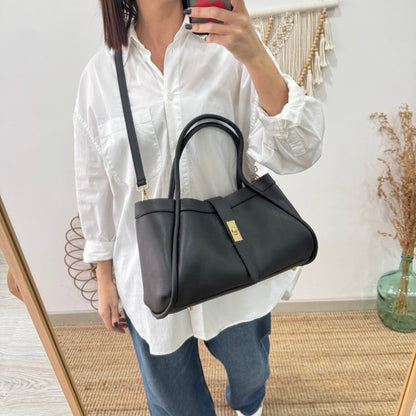 Bolso shopping piel negro mediano - Bubbleshopbcn