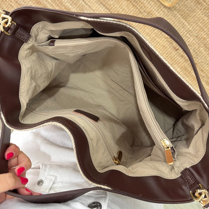 Bolso hobo lino y piel beige