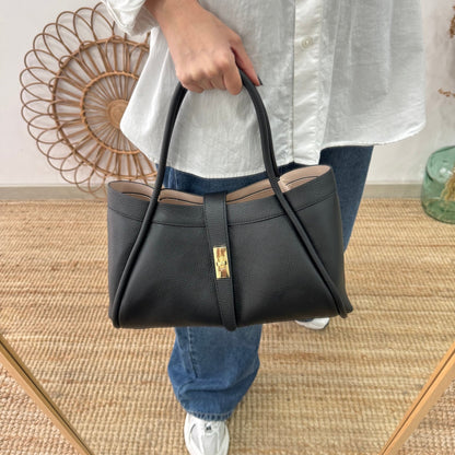 Bolso shopping piel negro mediano - Bubbleshopbcn
