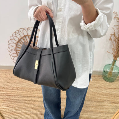 Bolso shopping piel negro mediano - Bubbleshopbcn