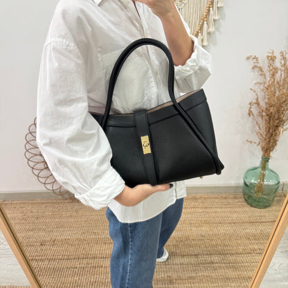 Bolso shopping piel negro mediano - Bubbleshopbcn