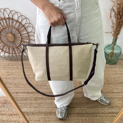 Bolso Shopper Lino y Piel beige