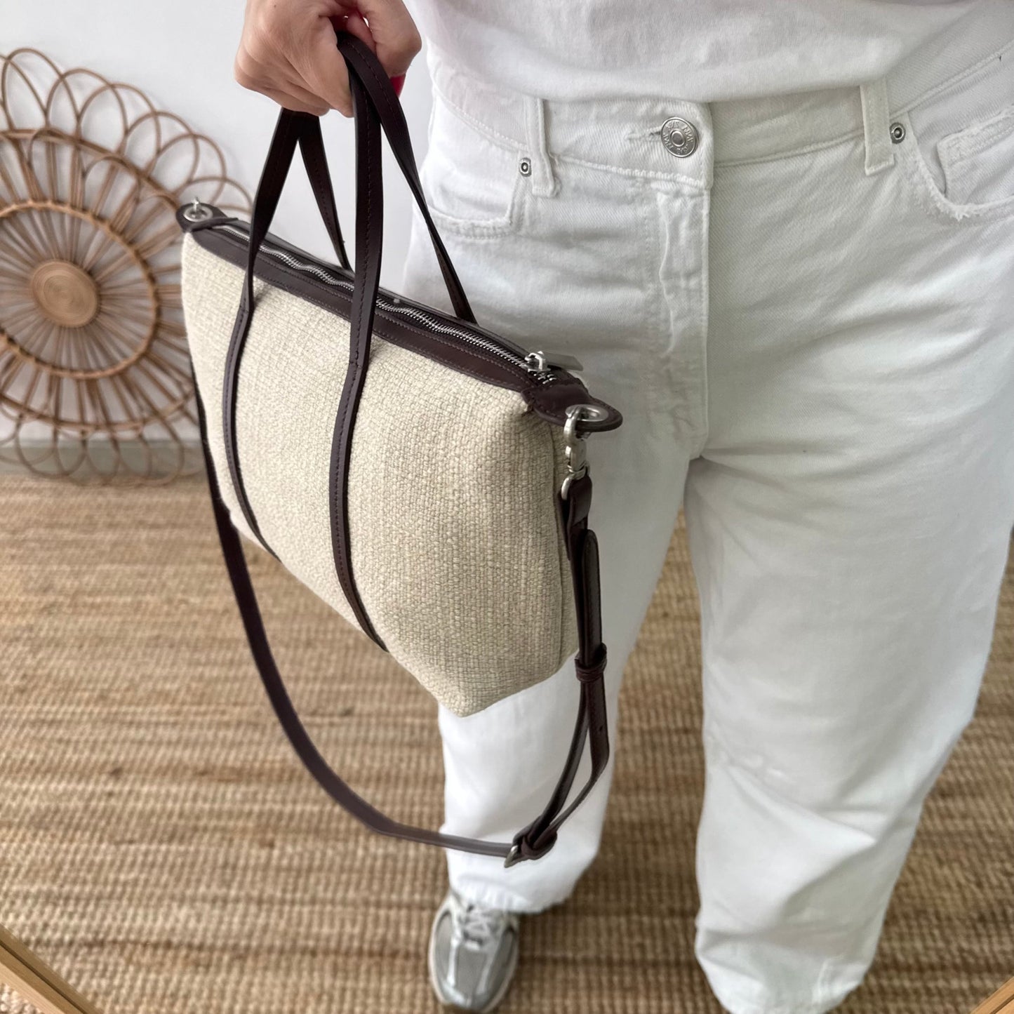 Bolso Shopper Lino y Piel beige