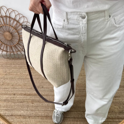 Bolso Shopper Lino y Piel beige