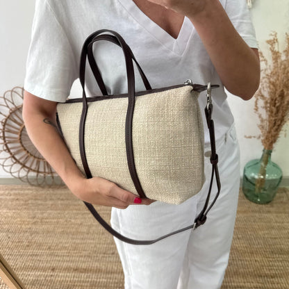 Bolso Shopper Lino y Piel beige