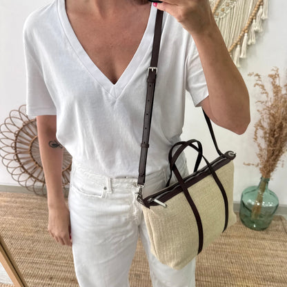 Bolso Shopper Lino y Piel beige
