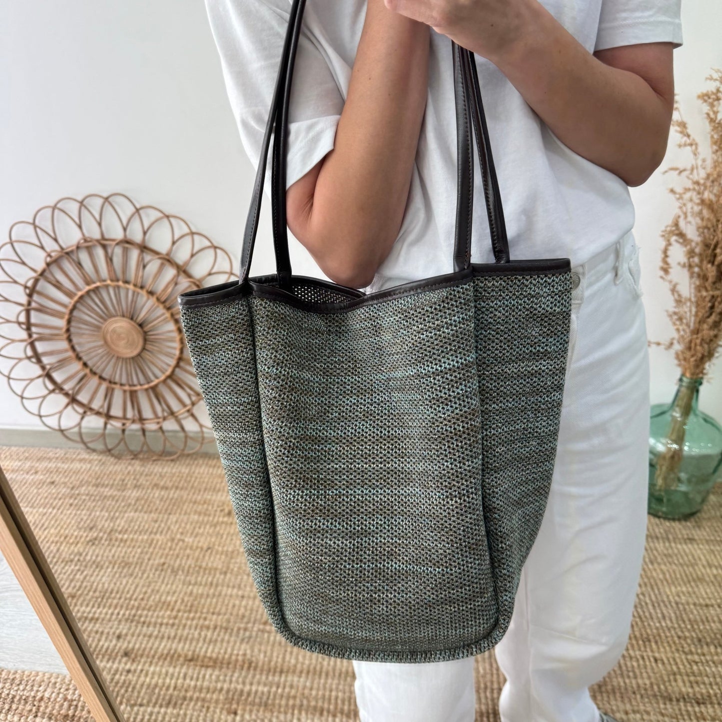 Bolso Shopper vertical Trenzado camuflaje
