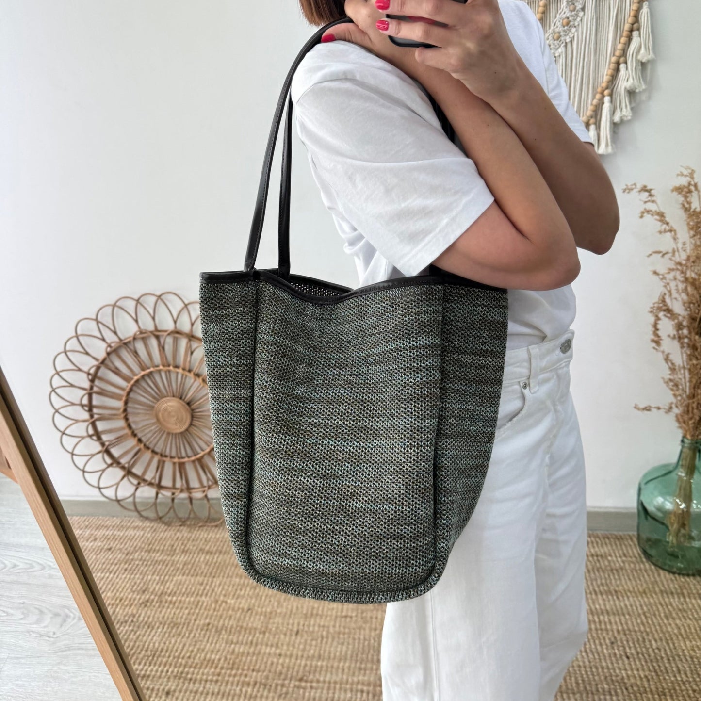 Bolso Shopper vertical Trenzado camuflaje