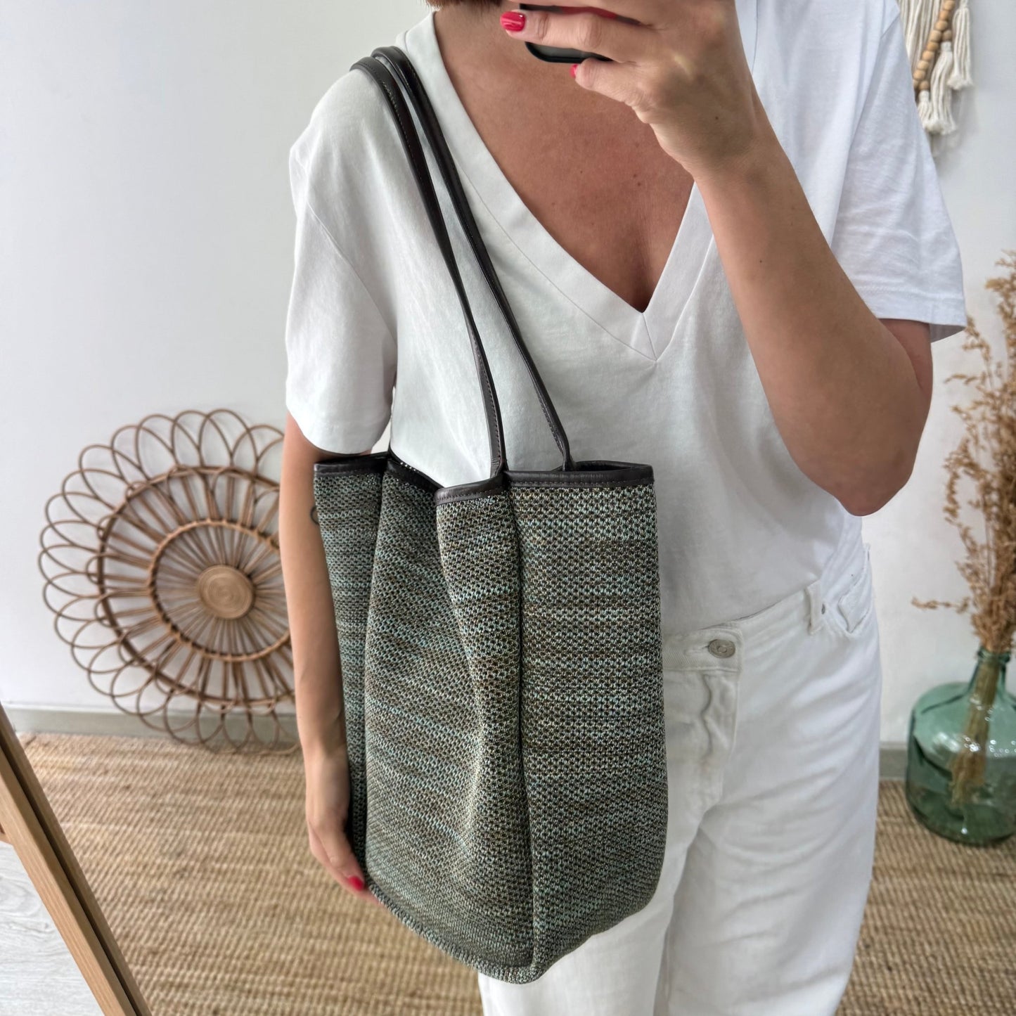 Bolso Shopper vertical Trenzado camuflaje