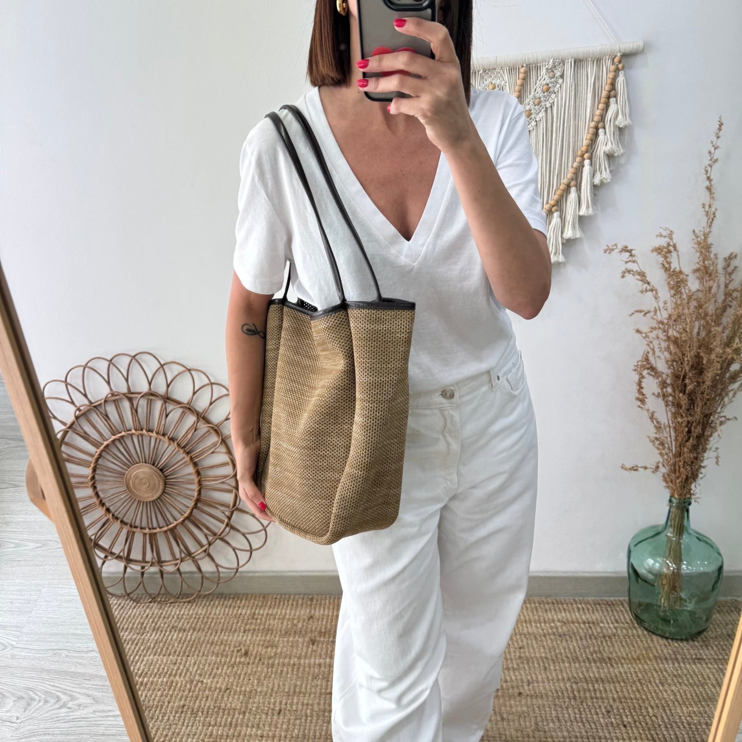Bolso Shopper vertical Trenzado taupe
