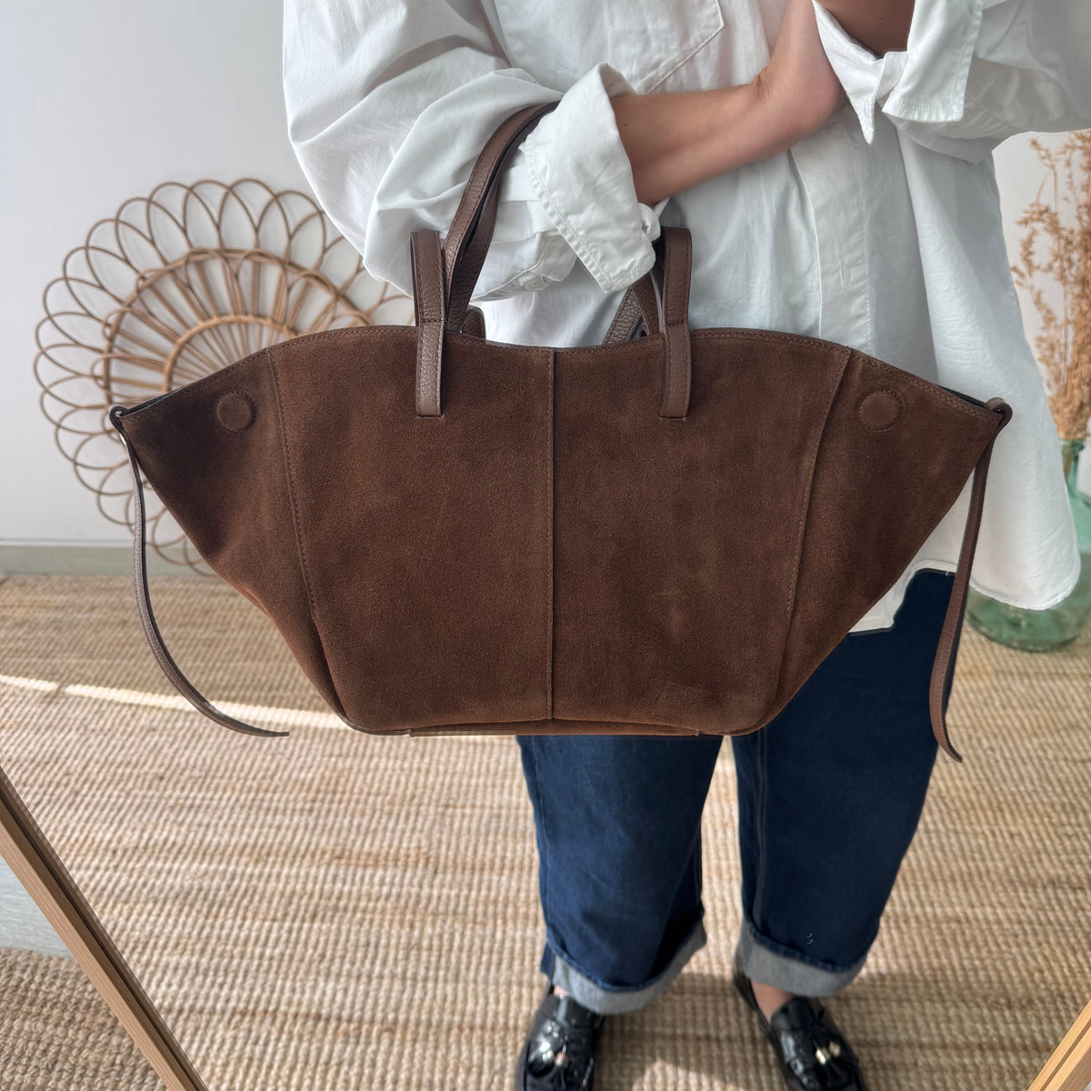 Bolso tote serraje marrón moka
