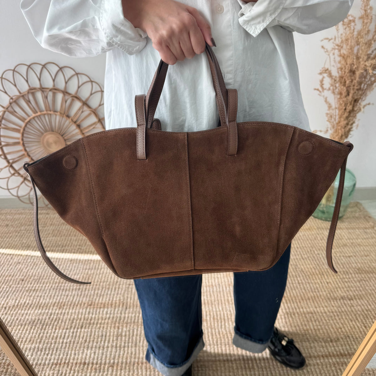 Bolso tote serraje marrón moka