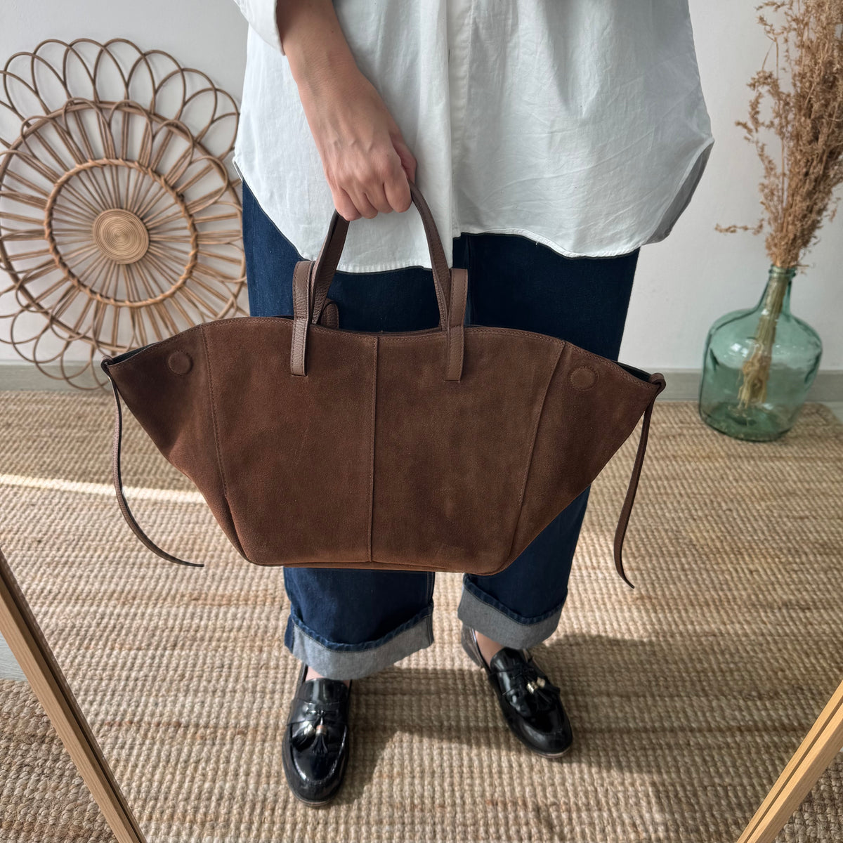 Bolso tote serraje marrón moka