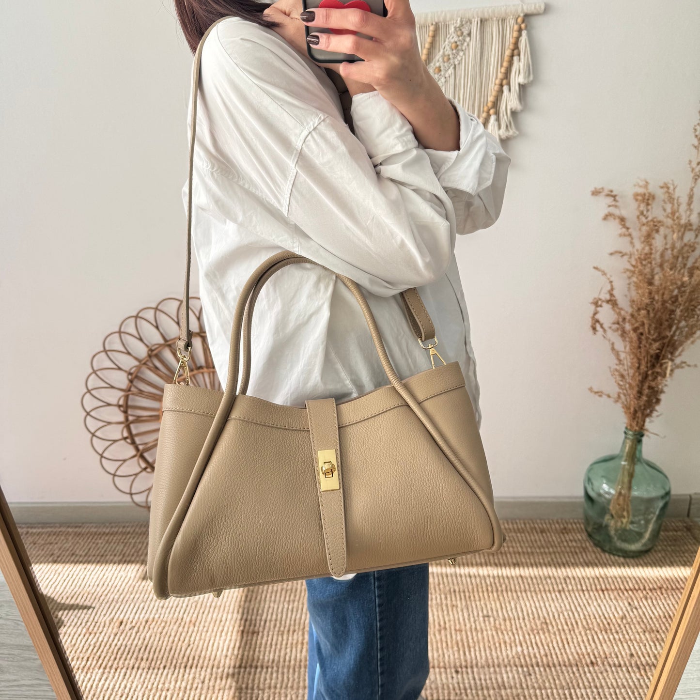 Bolso shopping piel taupe mediano