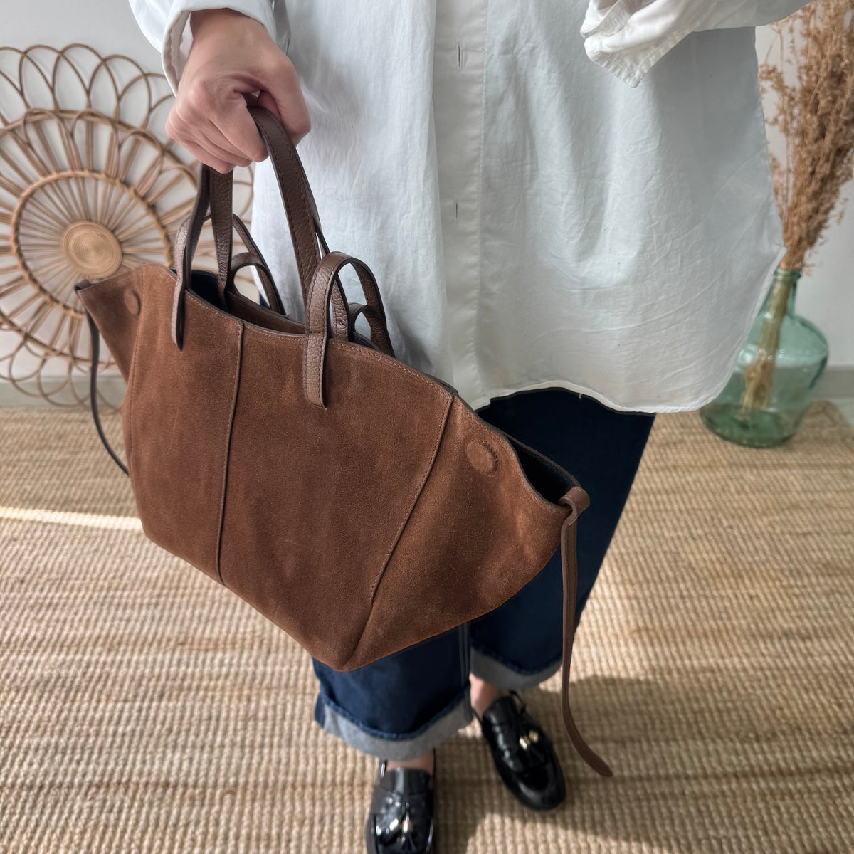 Bolso tote serraje marrón moka