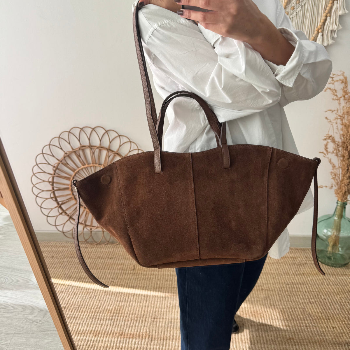 Bolso tote serraje marrón moka