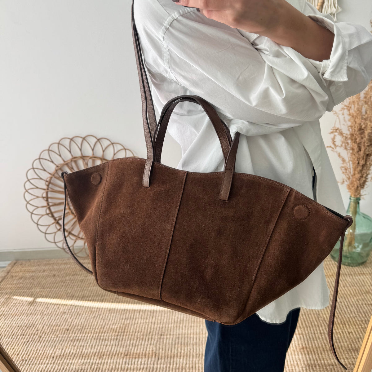 Bolso tote serraje marrón moka