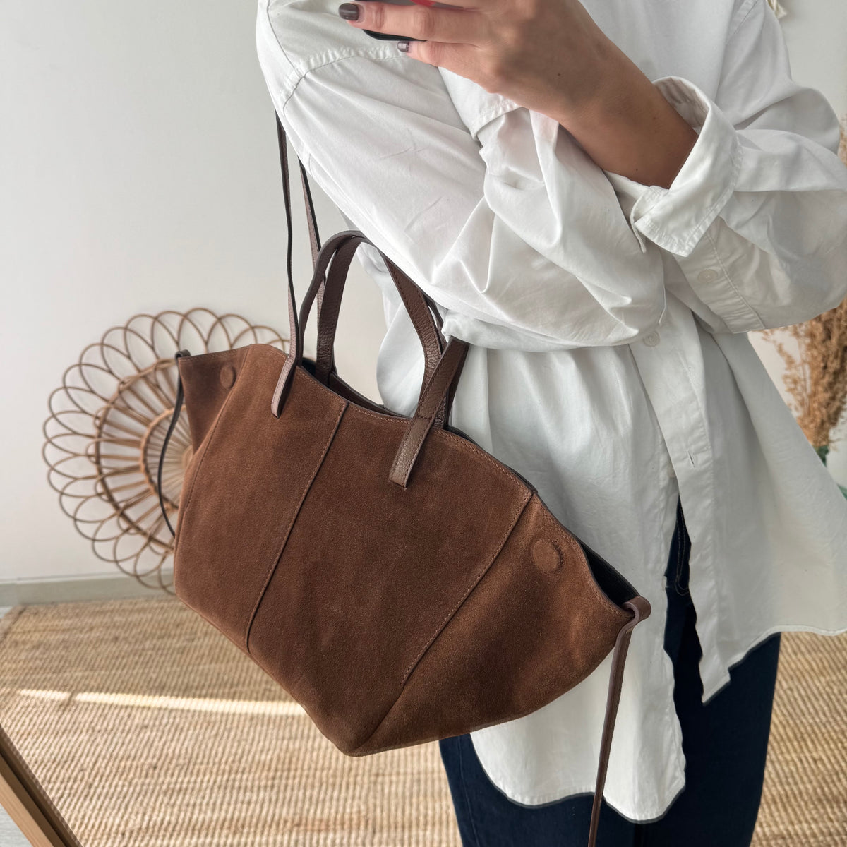 Bolso tote serraje marrón moka