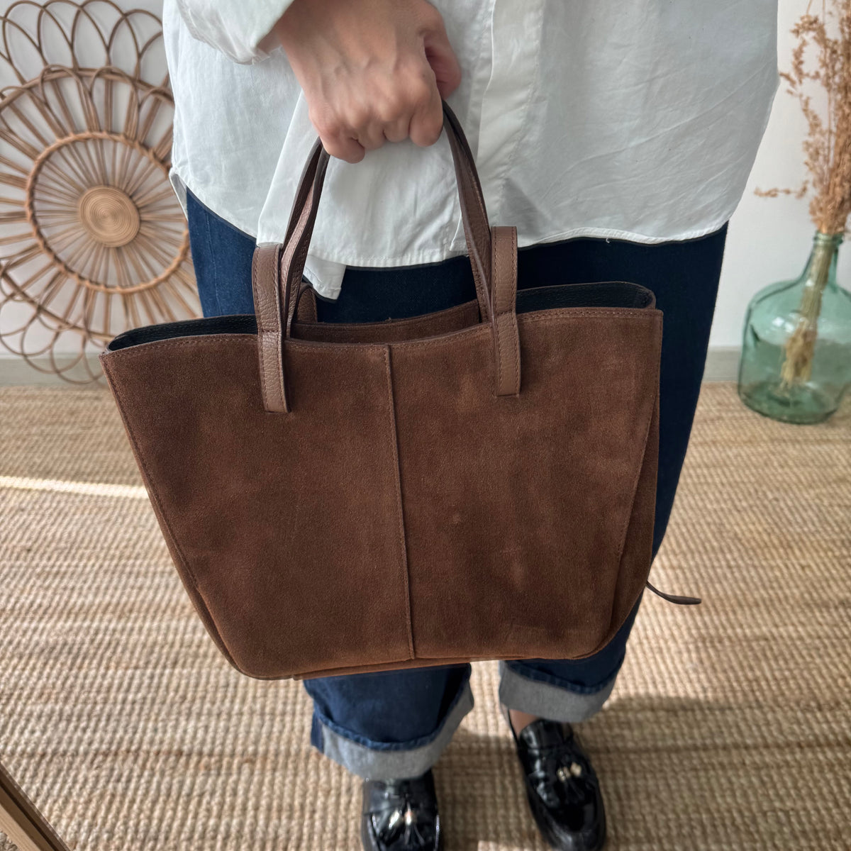 Bolso tote serraje marrón moka