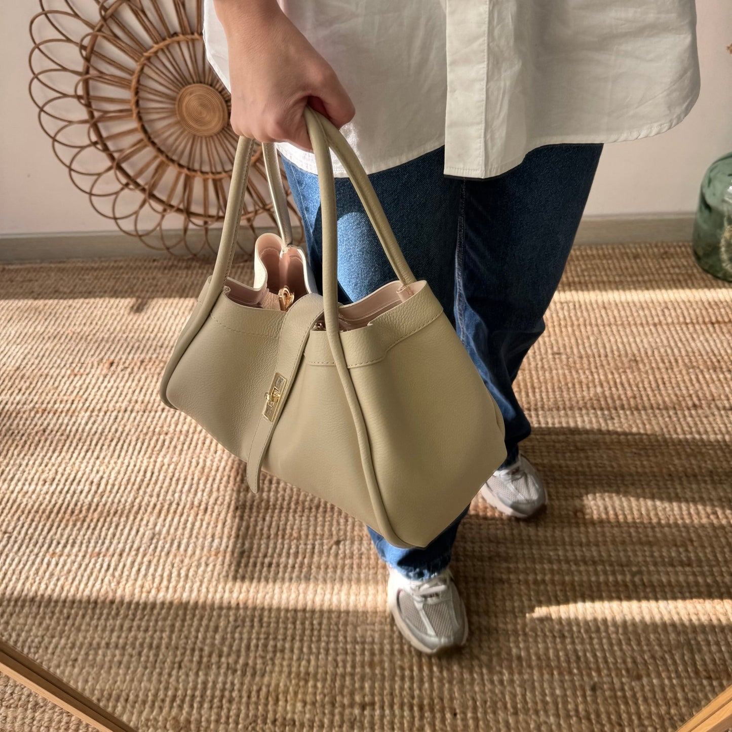 Bolso shopping piel beige mediano - Bubbleshopbcn