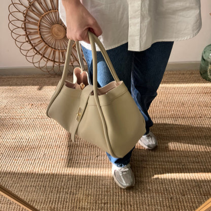 Bolso shopping piel beige mediano - Bubbleshopbcn