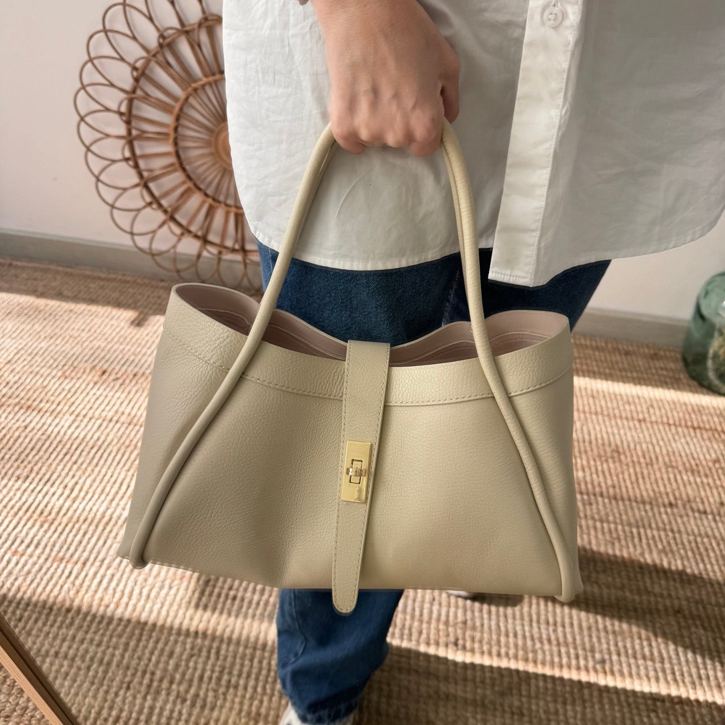 Bolso shopping piel beige mediano - Bubbleshopbcn