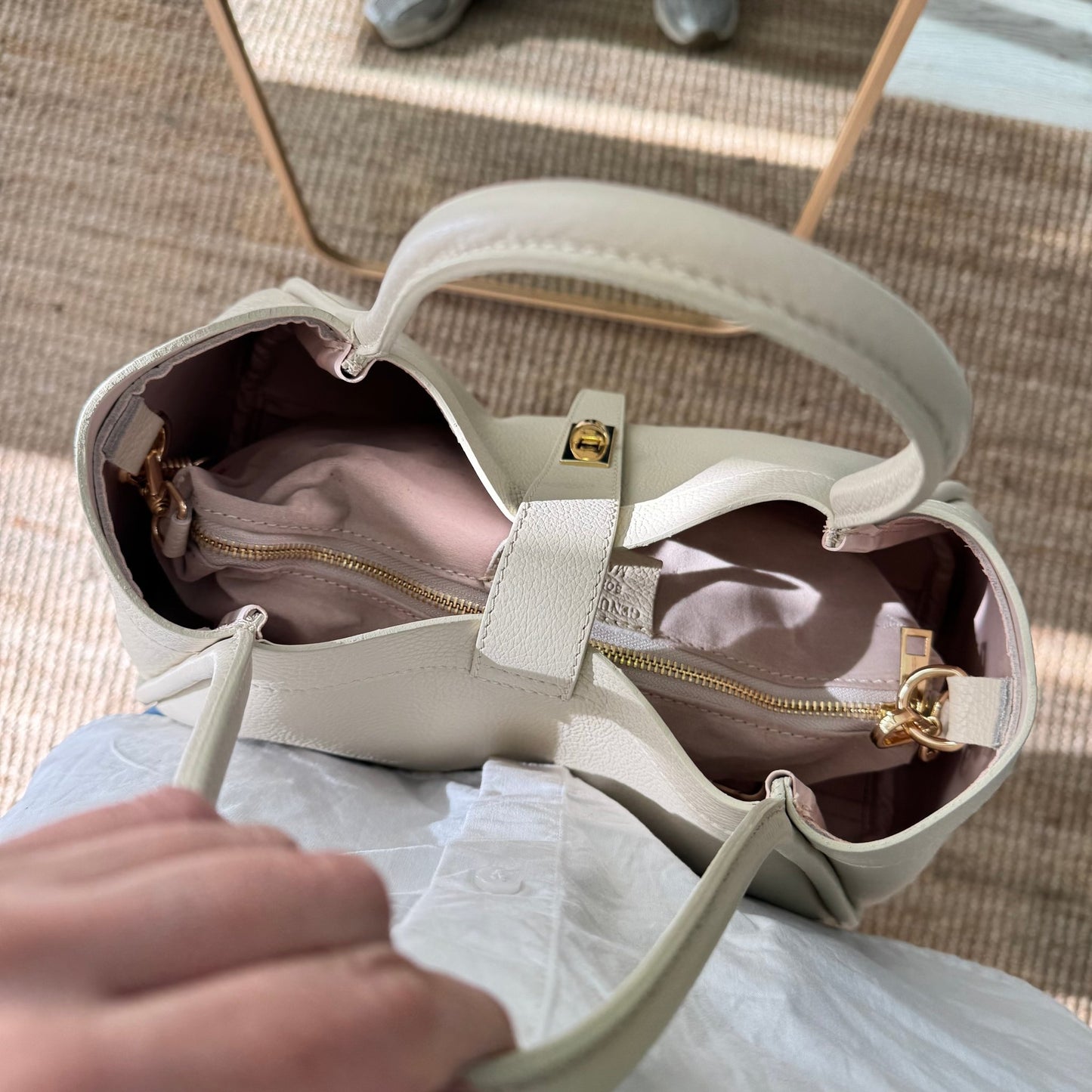 Bolso shopping piel beige mediano - Bubbleshopbcn