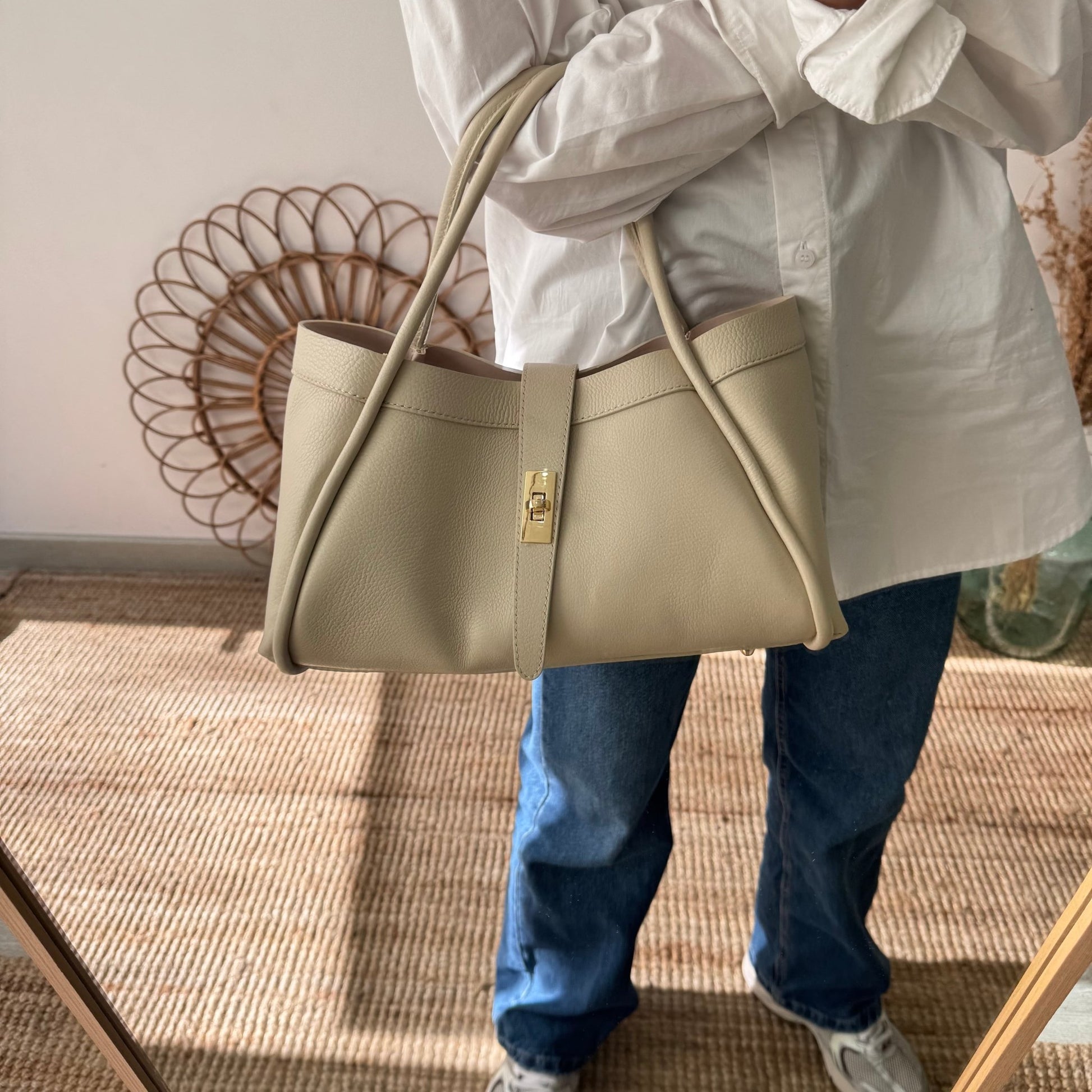 Bolso shopping piel beige mediano - Bubbleshopbcn