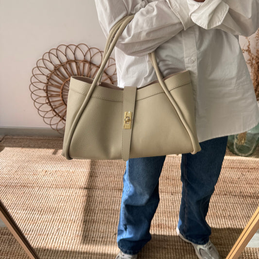 Bolso shopping piel beige mediano