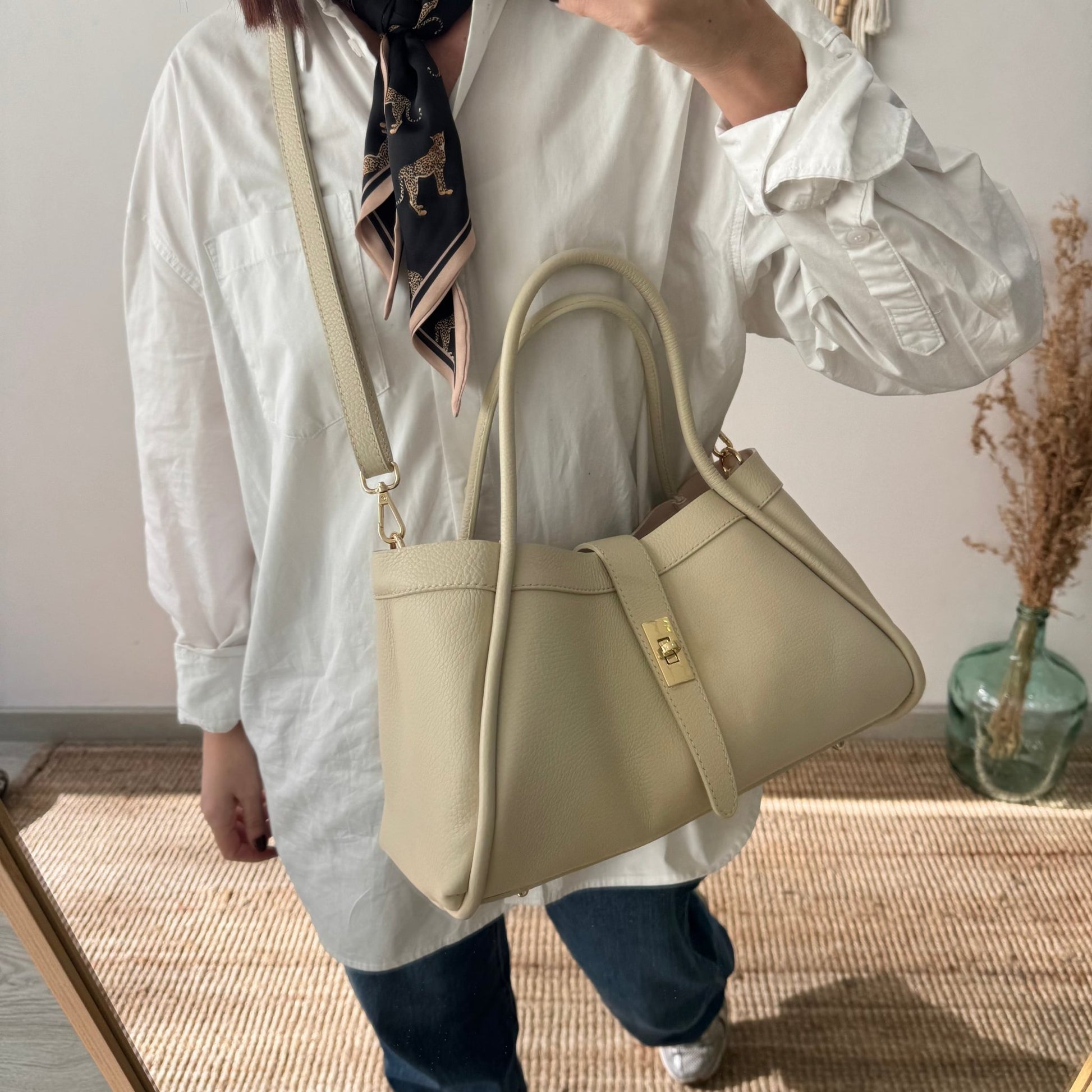 Bolso shopping piel beige mediano - Bubbleshopbcn