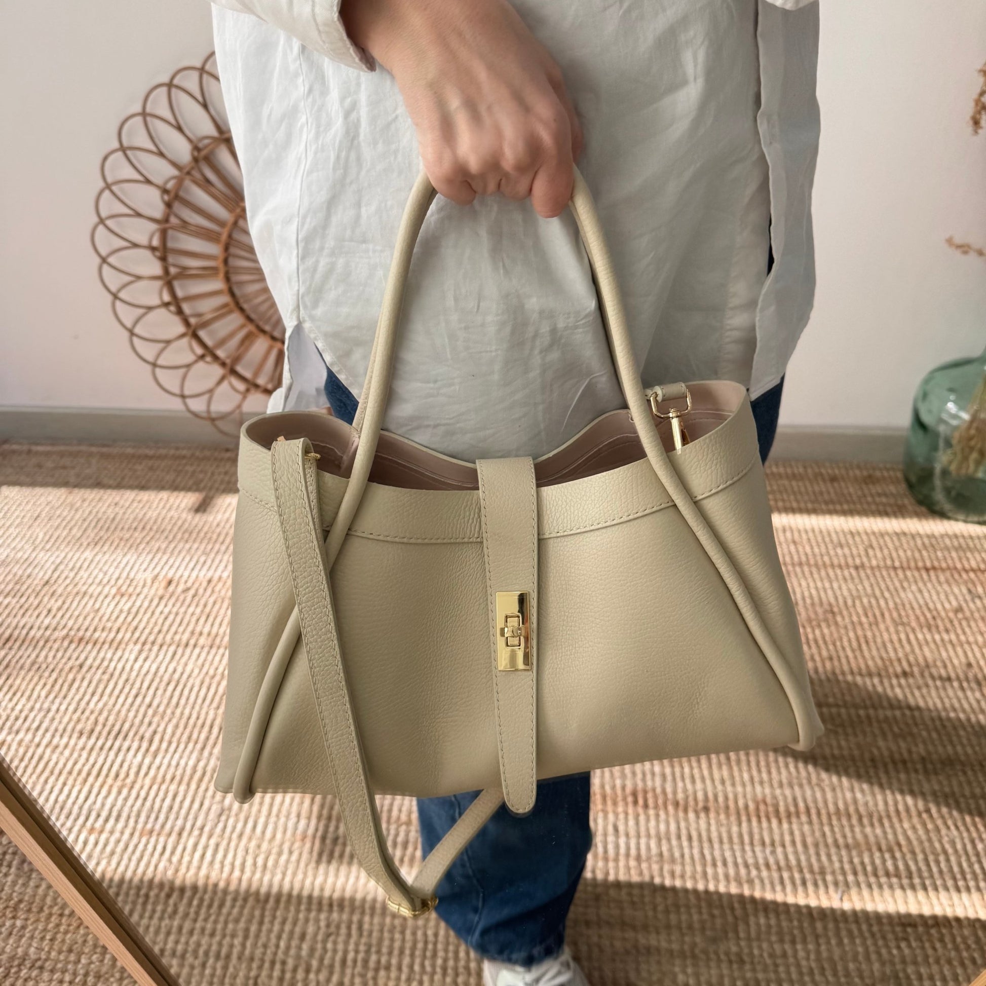 Bolso shopping piel beige mediano - Bubbleshopbcn