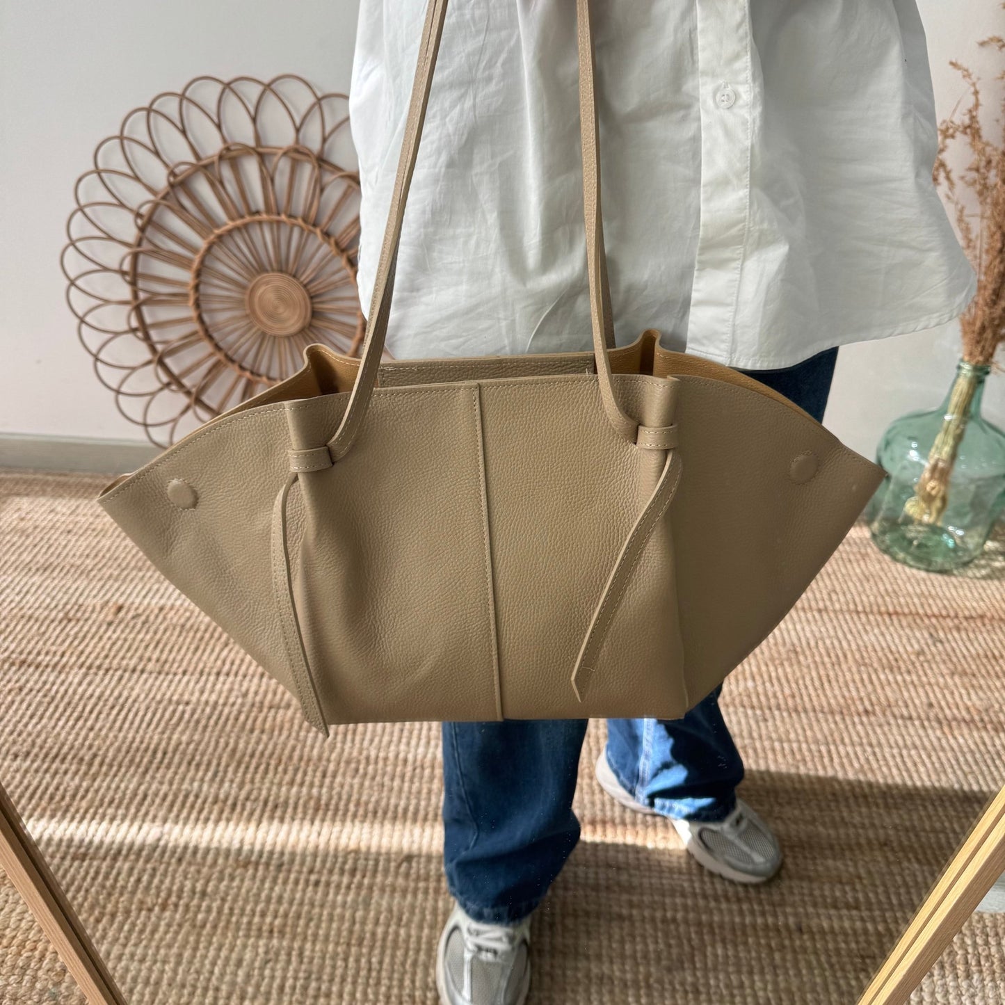 Bolso tote piel taupe tiras - Bubbleshopbcn