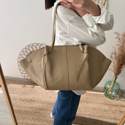 Bolso tote piel taupe tiras - Bubbleshopbcn