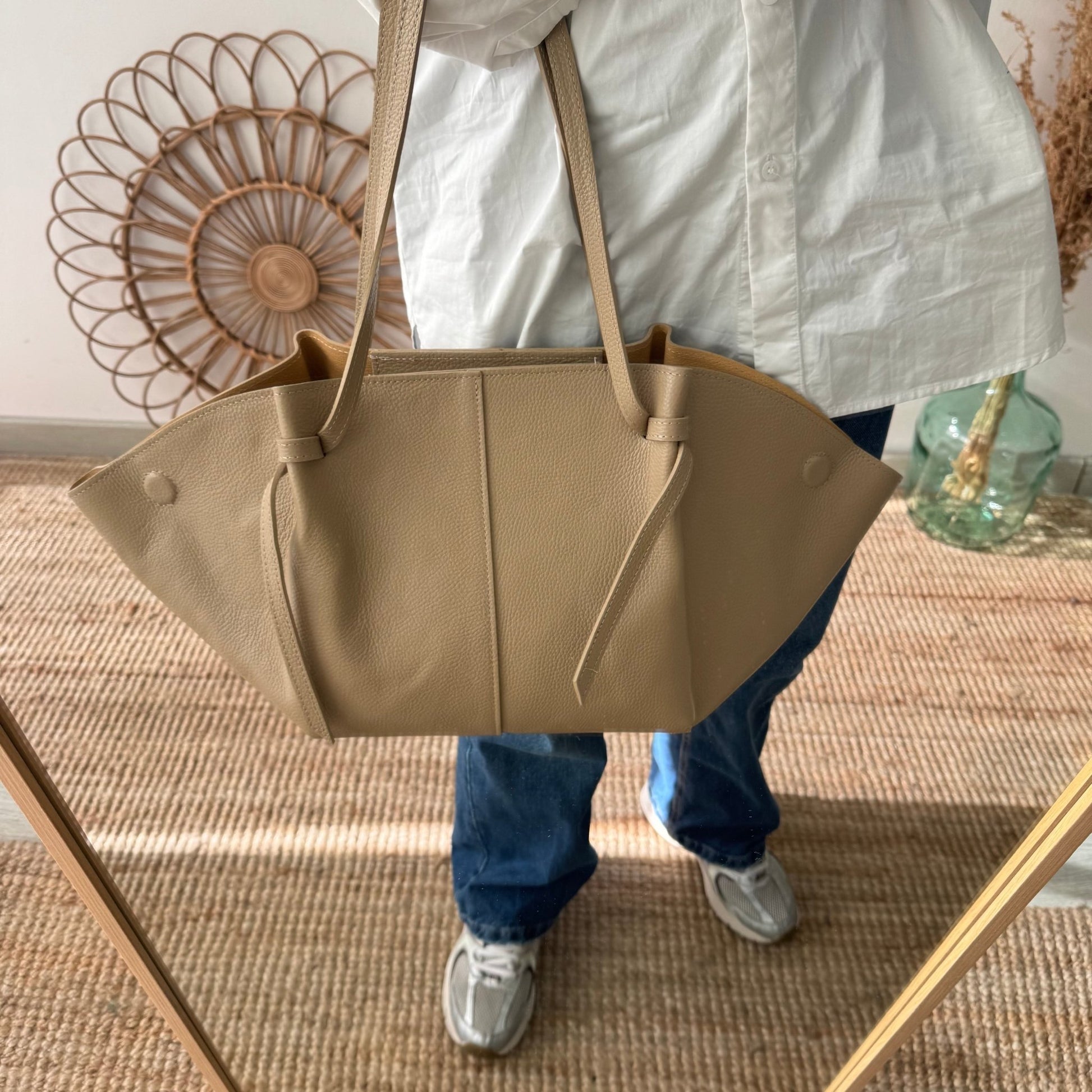 Bolso tote piel taupe tiras - Bubbleshopbcn