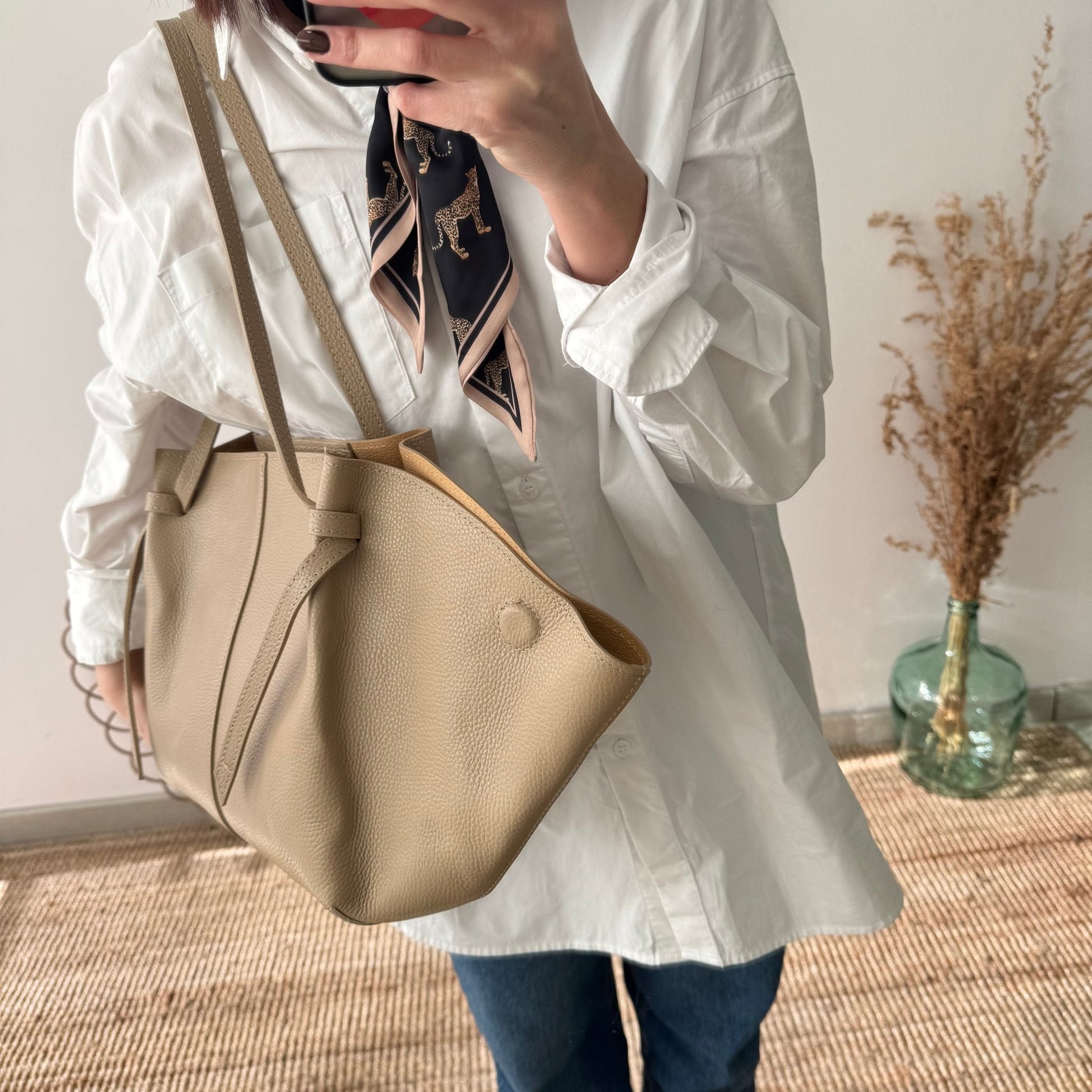 Bolso tote piel taupe tiras - Bubbleshopbcn