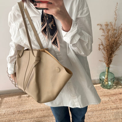 Bolso tote piel taupe tiras - Bubbleshopbcn