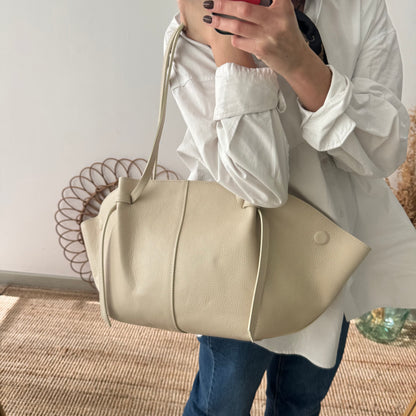 Bolso tote piel beige tiras