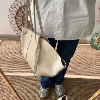 Bolso tote piel beige tiras
