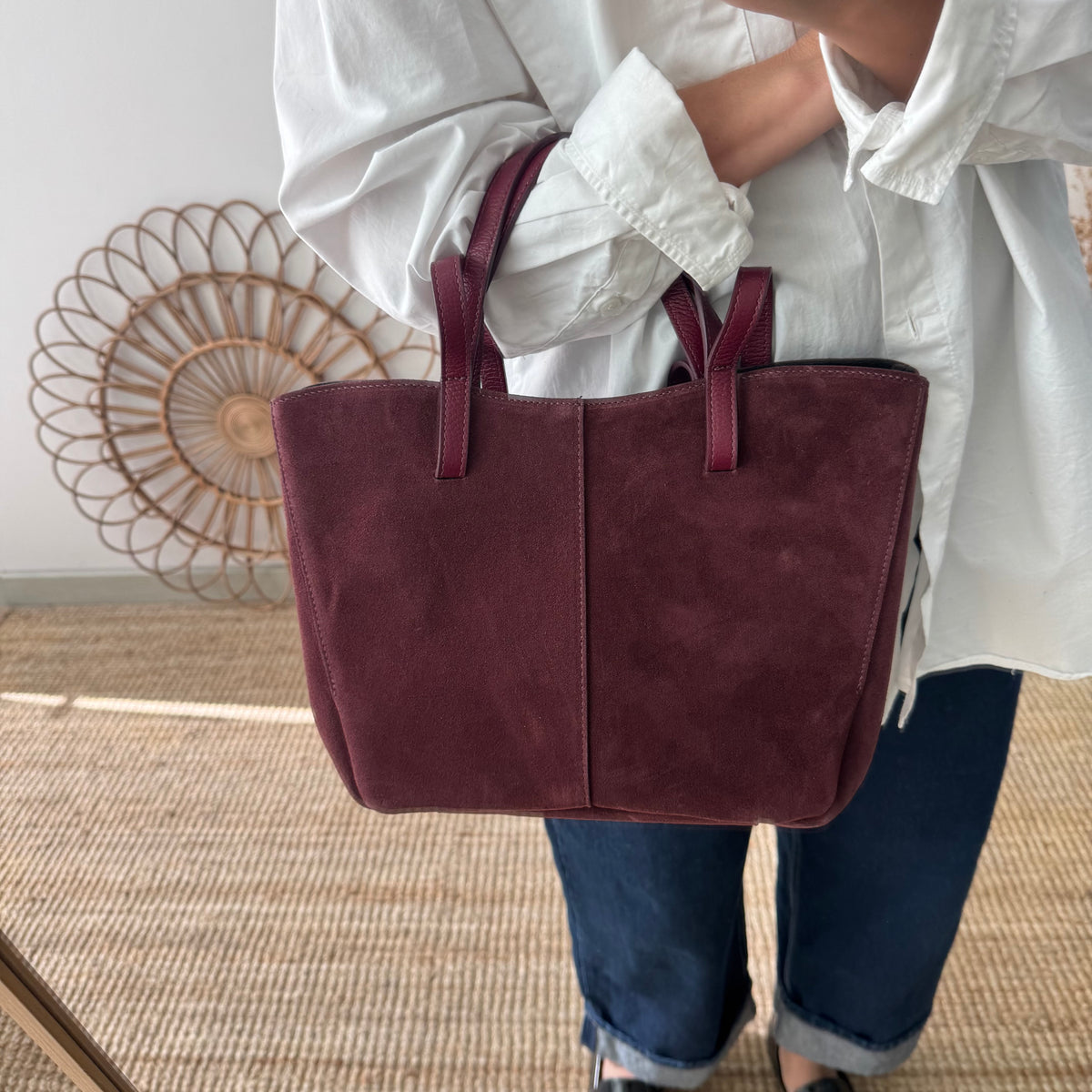 Bolso tote serraje granate