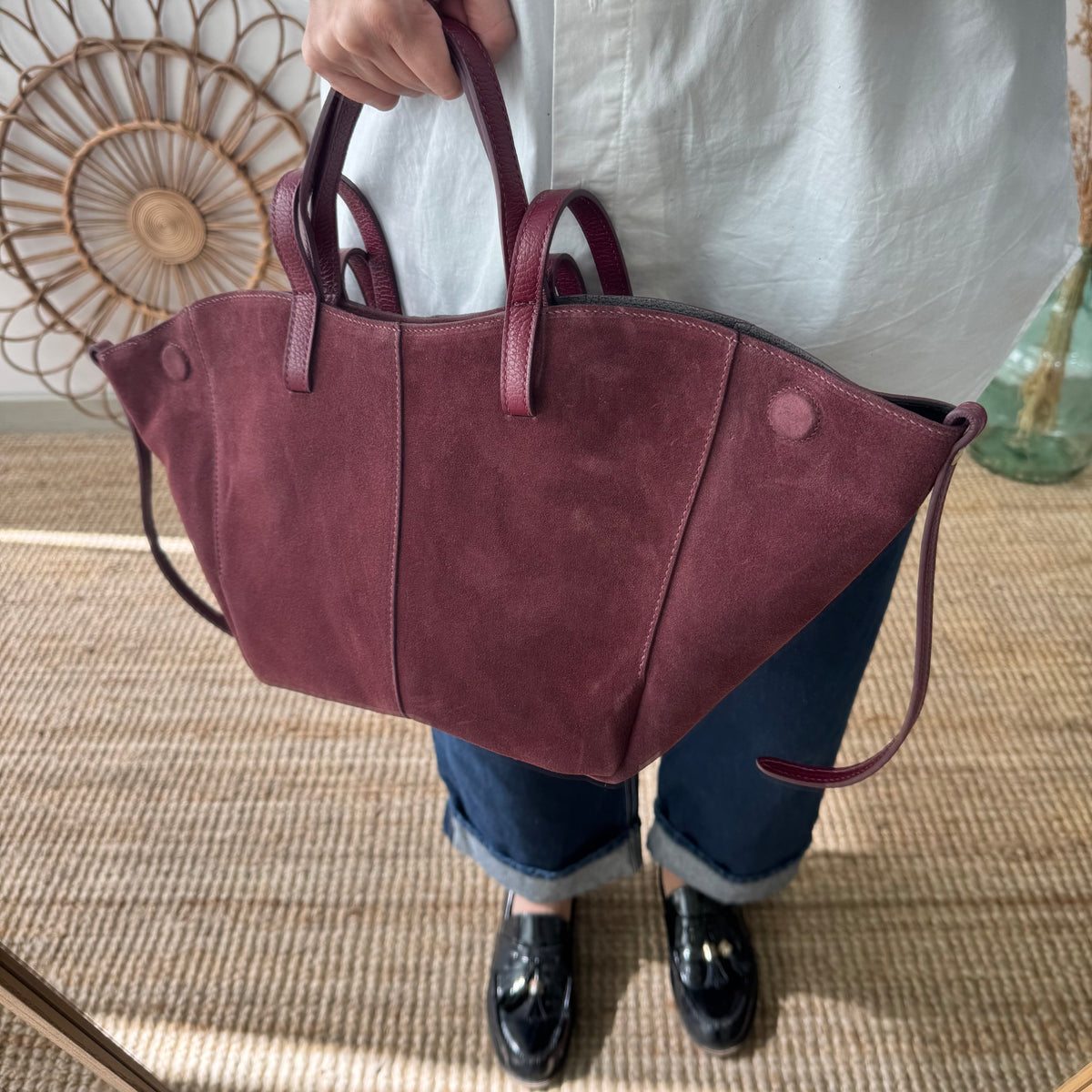 Bolso tote serraje granate