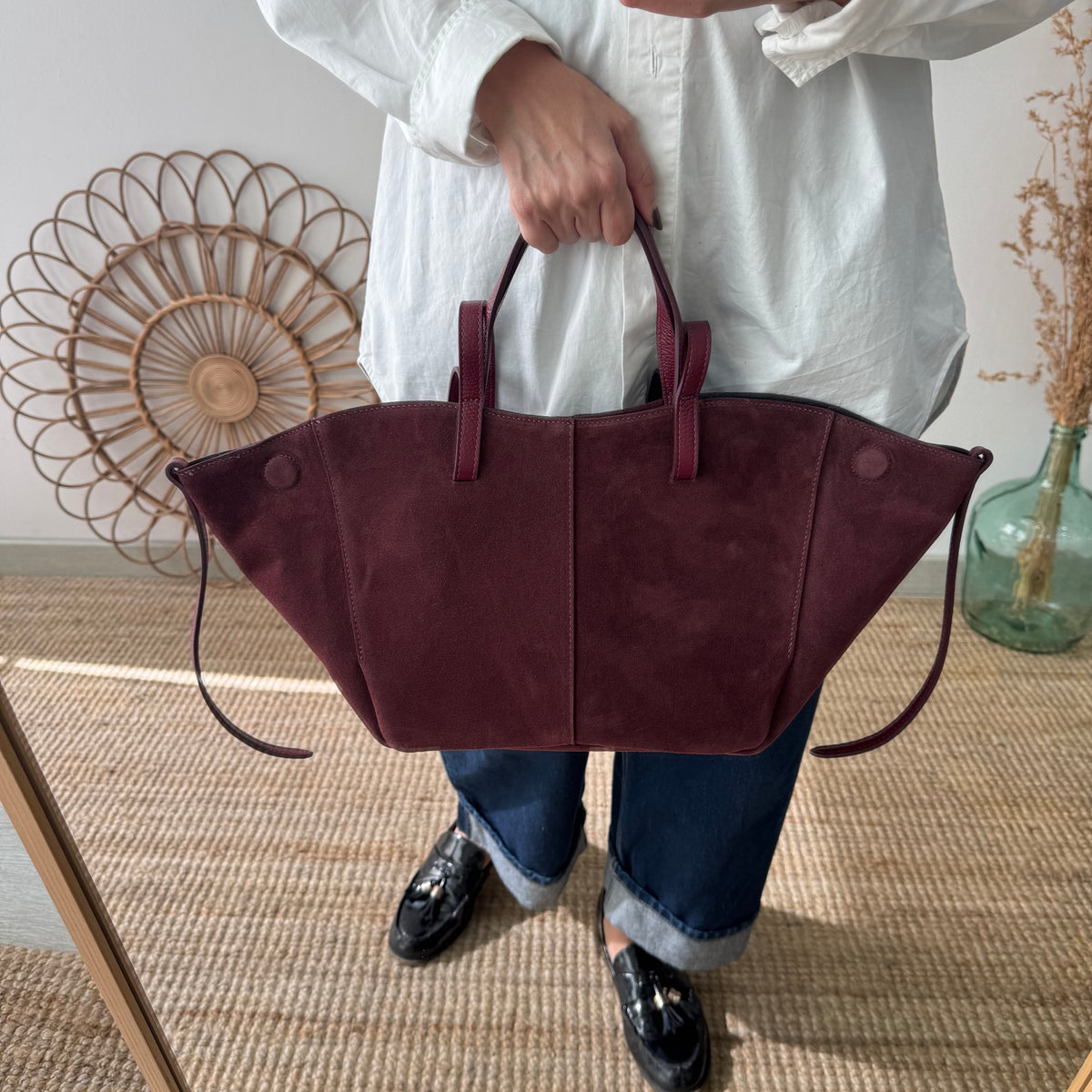 Bolso tote serraje granate