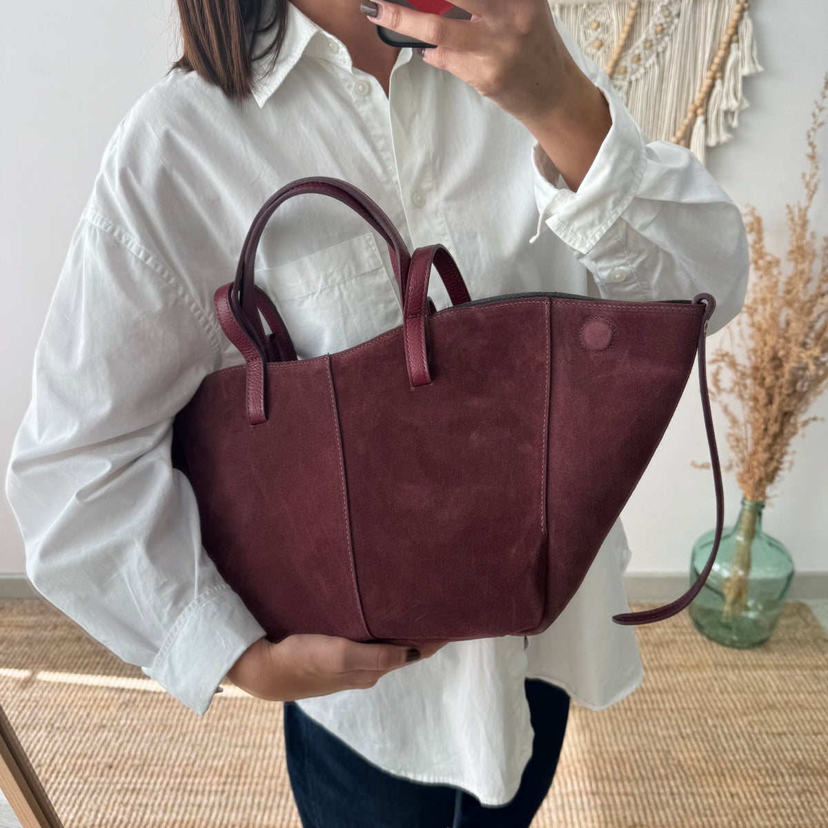 Bolso tote serraje granate